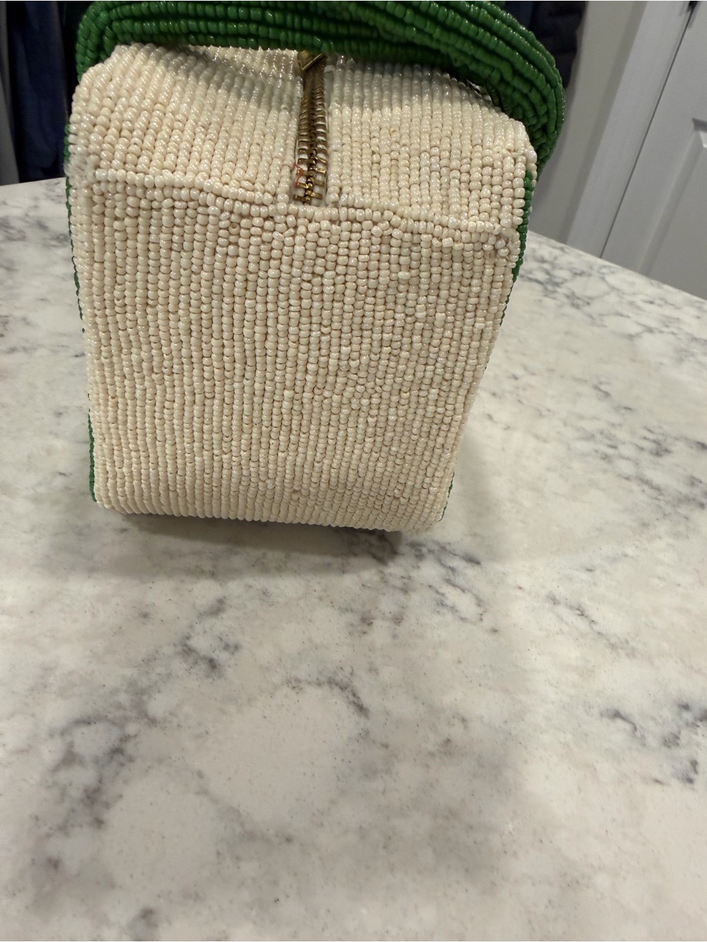 Anthropologie Striped Beaded Shoulder/Hand Bag in Green and Cream - Picture 6 of 8